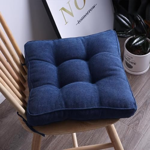 2er Set Stuhlkissen mit Bändern, Sitzkissen Boden für Indoor und Outdoor, Waschbare Stuhlauflage für Bank und Stuhl, Bodenkissen für Zuhause Büro Küche Esszimmer,Dunkelblau,Quadrat, 45x45cm