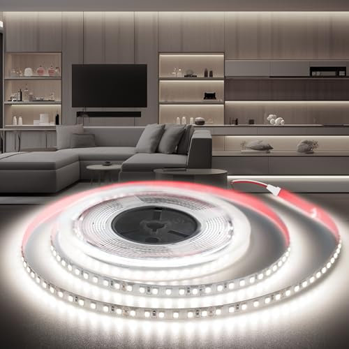 BRIMETI LED Streifen 12V Selbstklebend LED Strip 5M 6000K Weiß 8mm Breite 2400LEDs, Flexibel Licht Band Leiste DIY IP20, für TV, Beleuchtung Schlafzimmer(ohne Netzteil)