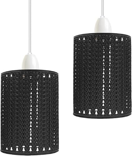2 Pack of Pendant Light Shade Metal Drum Shaped Lampshade Industrial Easy fit Ceiling Indoor Wire cage Lampshade for Kitchen Living Room Corridor(Black - 2 Pack)