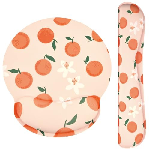 Ksriylm Cute Mouse Pad with Wrist Support Keyboard Wrist Rest Set,Ergonomic Mouse Pad with Non-Slip Base for Office Gaming Working Computers,Easy Typing & Pain Relief Mouse Mat,Fruit&Orange