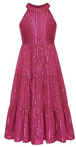 GRACE KARIN Fille sans Manches Paillettes Princesse Robe de Mariage Festive Robe Neckholder Rose Rouge 12 Ans