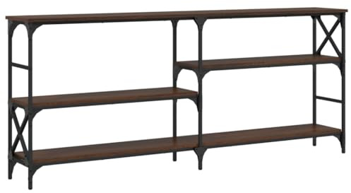 SDWEHO7 Konsolentisch Moderner Sofatisch Schmal Flurtisch mit Ablagen, Holz Regal und Metall Rahmen, für den Eingangsbereich, Braun Eichen-Optik 180x29x76,5 cm Holzwerkstoff