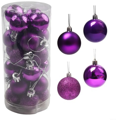 Weihnachtskugeln, Ornamente, 24 Stück, 3 cm, für Weihnachtsbaum, sortiert, bruchsicher, hängende Kugeln, Weihnachtskugeln, Ornament-Set für Weihnachtsdekoration (lila)