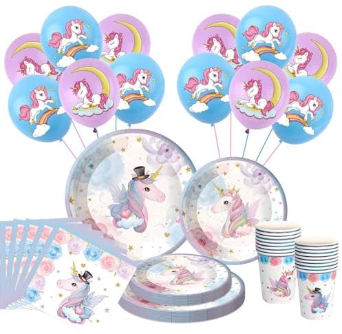 INSANYJ Unicorn Birthday Party Decorations, Unicorn Party Plates Cups and Napkins, Balloons Tableware Set Serves 10 Guests, Unicorn Theme Decorations Party Supplies for Girls Birthday Party