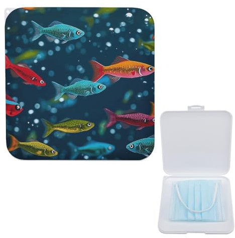 Leichte Aufbewahrungsbox für Masken, Unterwasser-Motiv, farbenfroher Elritzen-Druck, stilvoller und tragbarer Maskenhalter, modernes Maskenetui, Maskenschutzbox, kompaktes Maskenetui, Aufbewahrungsbox