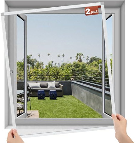 Yotache 2 sets Fliegengitter Fenster mit Rahmen Fliegenschutz 118x118cm Fenster Fliegengitter mit Alurahmen, Schneidbar, Bausatz zur Selbstmontage (Silberner Rahmen)