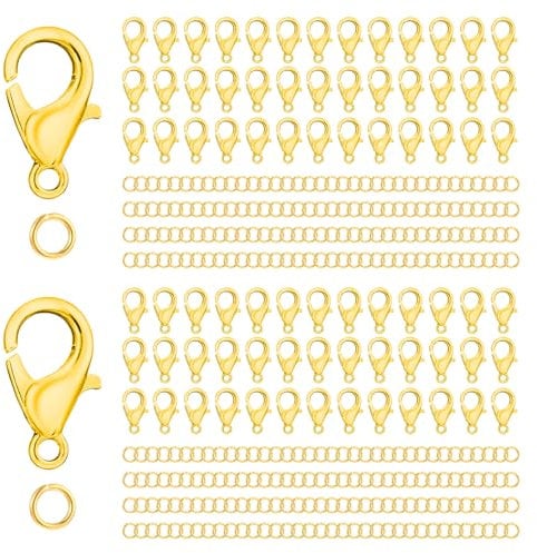 Ptwola 700 PCS Lobster Claw Clip Clasps Open Jump Rings Set Gold Metal Necklace Bracelet Clasp and Closures Hook Handmade Accessories for Women DIY Charm Widgets Pendant Jewelry Making Supplies