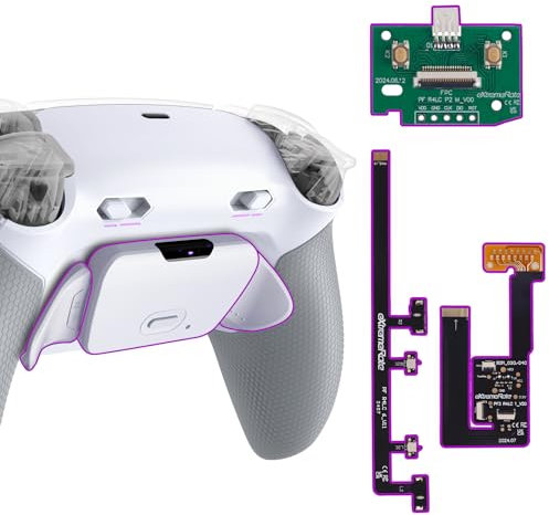 eXtremeRate RISE Plus MAX Back Paddles Kit with Clicky Trigger Stops & Rubberized Grip for PS5 Controller BDM-030 040 050, Remappable Back Buttons Kit for PS5 Controller - White Gray - NO Controller