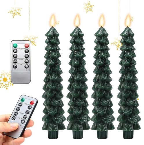 Candele LED Per Albero Di Natale, Candele Coniche Senza Fiamma Per Albero Di Natale, Candele LED Per Albero Di Natale, Candele Verdi Per Albero Di Natale Con Timer Remoto