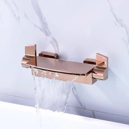 BiaoTeng Rubinetto Vasca da Bagno Cascata Ottone Caldo e Freddo Miscelatore Vasca da Bagno Rubinetto per Vasca da Bagno a Muro Oro Rosa