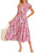 Women's Casual Summer Dresses Wedding Guest A Line Floral Midi Dress Flutter Sleeve Long Swing Boho Tiered Swing Dress Pink Floral XL