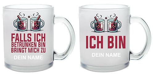 HENKELHELDEN | FALLS ICH BETRUNKEN BIN, BRINGT MICH ZU “Dein Wunschname” – Glühweingläser im 2er Set für Paare, Freunde, Kollegen in klar oder satiniert