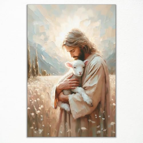 Cekjekle Leinwandposter Jesus der gute Schäferhund, Jesus und Lamm, religiöser christlicher Kunstdruck, spirituelle Bibelskriptur, Kunst zum Gebet, Jesusmalerei, LDS Drucke, Geschenk, 30,5 x 40,6 cm,