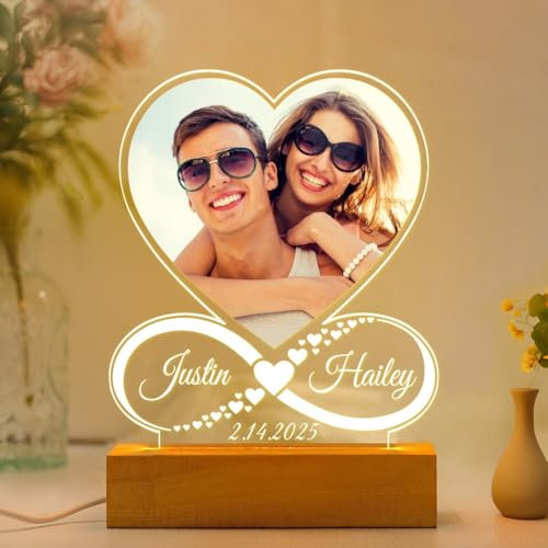 Kasofong Cadeau Noel Femme Personnalisé, Cadre Personnalisé Photo, Cadre Photo Personnalisé, Cadre Lumineux Personnalisable, Cadeaux Anniversaire Femme