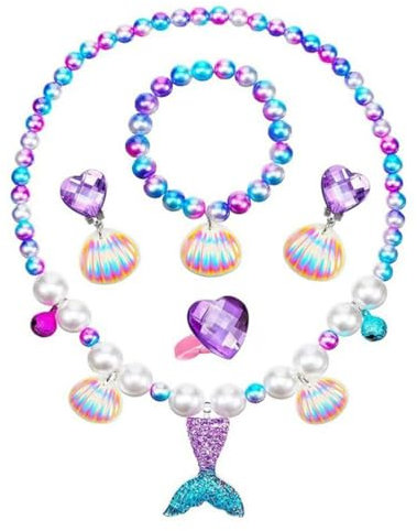 SIRLOMU Schmuckset für Mädchen und Kinder (einschließlich Halskette, Ring, Armband, Ohrringe), Schmuckset, perfekt als Party-Verkleidungsgeschenk