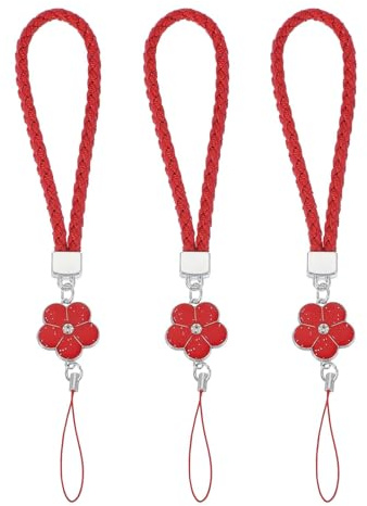 PATIKIL Phone Lanyard Wrist Straps 3 Pcs Kreative Geflochtene Blumen Handy Charm Bänder Handgelenk Lanyard Für Case Kamera Schlüsselband Hand Schnur Rot