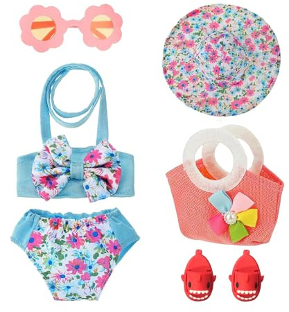 7 Stück Baby Born Schwimmpuppe, Puppenzubehör inkl. Badeanzug, Sonnenbrille, Haischuhe, Sonnenmütze, Handtasche, Baby Born-Zubehör für 35-45 cm Puppen