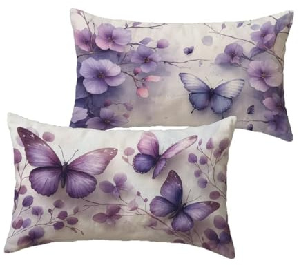 Kissenbezug 30x60 Weiß Kissen Violet Outdoor Kissen Wetterfest Leinen Kissenbezüge Dekokissen 2er Set Rechteckig Sofakissen Kissenhülle Couchkissen für Schlafzimmer Bett Sofa deko wohnzimmer C-253