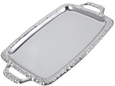 LIFKOME Bandeja Metálica Vintage para Servir Comida Grande Asas Lateral para Cocina y Comedor Multifuncional para Pan y Refrigerios