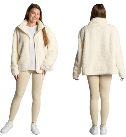 OHS Ladies Fleece Jackets Full Zip, Teddy Fleece Jacket Women Soft Cosy Warm Winter Women's Clothing Ladies Jackets Sweatshirt Fleece Top Long Sleeve Pullover for Travel Hiking, Cream - L/XL