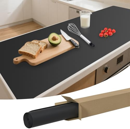 ​​SOSMAR Large Silicone Mats for Worktops 120x60x0.2cm, Heat Resistant Waterproof Nonstick Kitchen Counter Protector, Non-Slip Silicone Sheet for Resin, Craft Painting, Dining Table Placemat - Black​