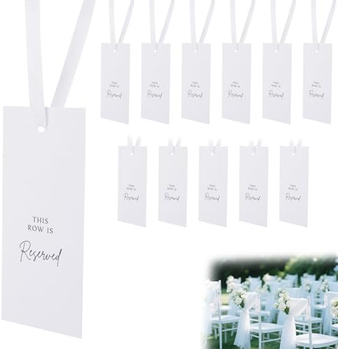 12 Schilder mit der Aufschrift Reservierter Sitzplatz, Weiß This Row is Reserved Zeichen mit Band zum Aufhängen für Hochzeit Kirche Party Feier Kirchenbänke