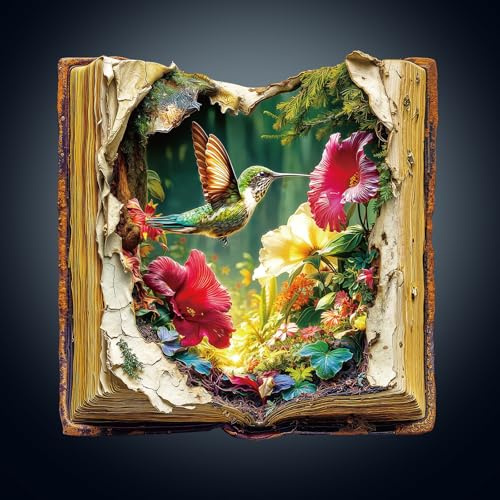 WOODBESTS Holzpuzzle Erwachsene, 280 Teile Kolibris & Blumen Holzpuzzle | Unregelmäßige Einzigartige Puzzle, Weihnachten und Geburtstag Geschenke für Puzzle-Liebhaber (32 × 31,3 cm)