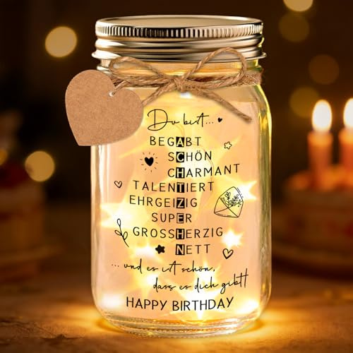 18. Geburtstag Mädchen Junge, Ideen Geldgeschenke Geburtstag 18 - LED Flaschenlicht mit Lobwörter & Geburtstagskarte 18, Geschenk zum 18 Geburtstag Mädchen Junge, Geschenke für 18 Jährige Jungen
