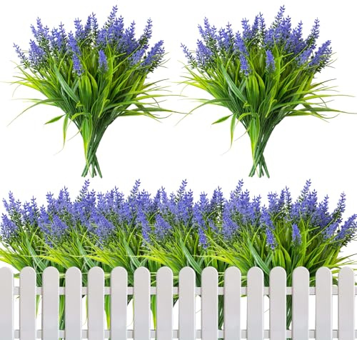 CECOMBINE 16 Bündel Künstliche Balkonpflanzen, Lavendel Künstlich, Künstliche Blumen Lavendel Outdoor Wetterfest Sträucher Kunstblumen für Draußen Kunstblumen wie echt für Draußen Balkonkasten (Lila)