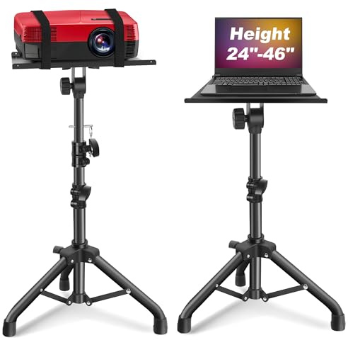 Ramzi Projector Stand,Projector Laptop Stand Tripod Laptop Tripod Stand | Height 24.4 To 46 Laptop Floor Stand For Dj Equipment, Outdoor Movies, Office, Home, Stage Or Studio (Black)
