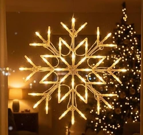 ADEPTNA 50 LED Snowflake Christmas Light - Flashing Silhouette Home Window Xmas Festive Party Decoration Lights Home Office Indoor (WARM WHITE)