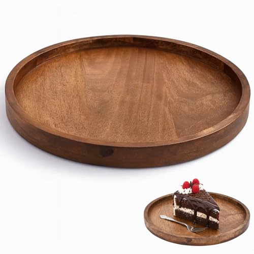 Round Wooden Tray, Wooden Serving Tray,Decorative Tray 20cm X 20cm Coffee Table Trays Vintage Round Trays Coffee Table Decor, Rounds Wood Decorative Candle Plate, for Christmas Wedding Halloween Decor