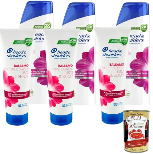 Italian Gourmet H&S Lisci & Setosi Shampoo und Balsamo Set, Anti-Schuppen Haarpflege für glattes und seidiges Haar, 3x 250ml Shampoo und 3x 220ml Conditioner, + Italian Gourmet Polpa 400gr