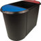 helit H6103597 - Papierkorb „the triple“, oval, umlaufender Griffrand, schwarz / rot / blau, Mülleimer 3 Fächer