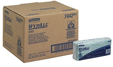 WypAll X50 Paños de Limpieza Verdes 7442, Interplegados, 1 Capa, Fuertes y Resistentes, 6 Paquetes x 50 Paños (300 total)