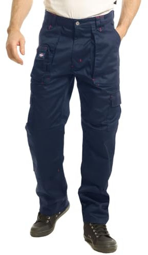Lee Cooper LCPNT206 Workwear Mens Multi Pocket Easy Care Heavy Duty Knee Pad Pockets Safety Work Cargo Trousers Pants, Navy, 42W/33L