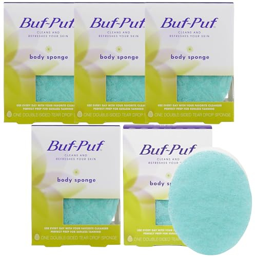 Buf-Puf Body Sponge, Bath Sponge, Dermatologist Developed, Cleanses Skin of Dirt, and Excess Oil, Reusable, Exfoliating, 5 Count