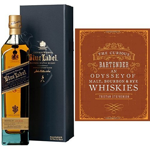 Johnnie Walker Blue Label Blended Scotch Whisky and The Curious Bartender: An Odyssey of Malt, Bourbon & Rye Whiskies Book, 1 x 700ml