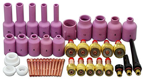 RIVERWELD WIG Gaslinsen-Spannzange Keramikkappe 45V 10N 54N 57N Set 43 Stk | Jumbo Aluminadüsen & Hinterkappen Set für QQ300 PTA DB SR WP 17 18 26 WIG-Brenner