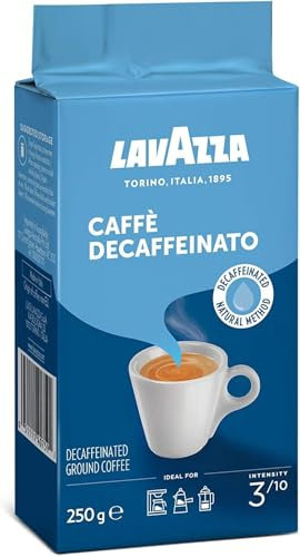 Lavazza, Caffè Decaffeinato, Café Molido Natural Descafeinado, para Cafetera Italiana, de Filtro y Francesa, con Notas de Frutos Secos, Arábica y Robusta, Intensidad 3, Tueste Medio, 250 g