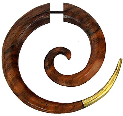 CHICNET Fake Holz Piercing Spirale Steckverschluss Dunkelbraun goldene Brass Spitze