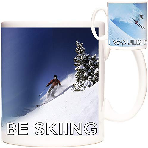 Skiing Mug, I Would Rather Be Skiing. Ceramic Gift Mug for People who Love This exhilarating Sport. Snow Ski Winter Sports Gift.