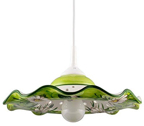 Helios Leuchten 207055 kleine Küchenlampe Keramiklampe weiss-grün | Pendellampe Pendelleuchte aus Keramik | handbemalte Keramikleuchte | Esstisch Hängelampe 1 x E27