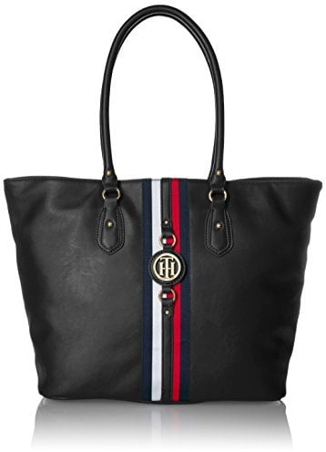 Tommy Hilfiger Damen Tote Bag Jaden, Schwarzes Polyvinylchlorid, Einheitsgröße