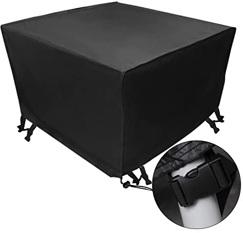 Xiliy Housse de Protection Housse de Meuble Housse Salon de Jardin Bâche de Protection Étanche Tissu Housse de Table Extérieur avec Corde et Boucle Verrouillage Noir Oxford 123 x 123 x 74cm