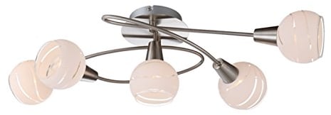 Trango 5-flammig dimmbar LED Deckenleuchte 1001-52SD Deckenlampe in Edelstahl-Look mit Design Gläsern incl. 5x LED Leuchtmittel 3000K warmweiß, Deckenstrahler, Wohnzimmer Lampe, Spots