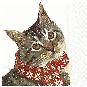 Serviette Katze mit Schal 20 Stück