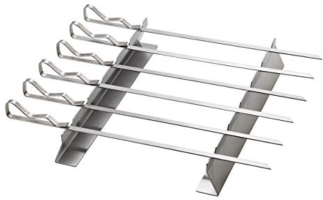 tepro Schaschlikspieß-Set aus Edelstahl, 6-teilig mit zweiteiligem Gestell, individuell aufstellbar, platzsparend, Grillspieße für Fleisch, Gemüse, BBQ & Grill, ca. 43 x 36 x 5,8 cm