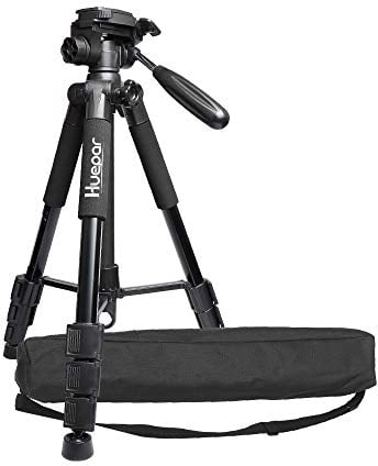 Huepar TPD14 143 cm/56 Stativ für Kreuzlinienlaser, Verstellbares Leichtgewicht Reisestativ mit 3-Wege-schwenkbarer Panoramakopf, Schnellwechselplatte mit 1/4-20 Schraube und 5/8-11 Überwurfmutter
