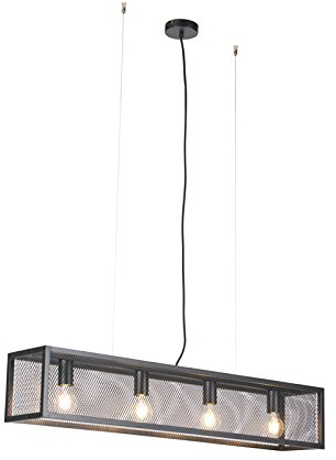 QAZQA - Industrie I Vintage I Industrie I Vintage I Hängelampe I Pendellampe I Pendelleuchte schwarz mit Netz 4-flammig Lichter – Cage I Wohnzimmer I Schlafzimmer - Stahl Rechteckig - LED geeignet E27
